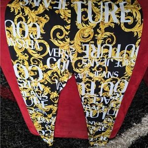 Versace Jeans Couture Black and Gold Baroque Print Leggings Size 6